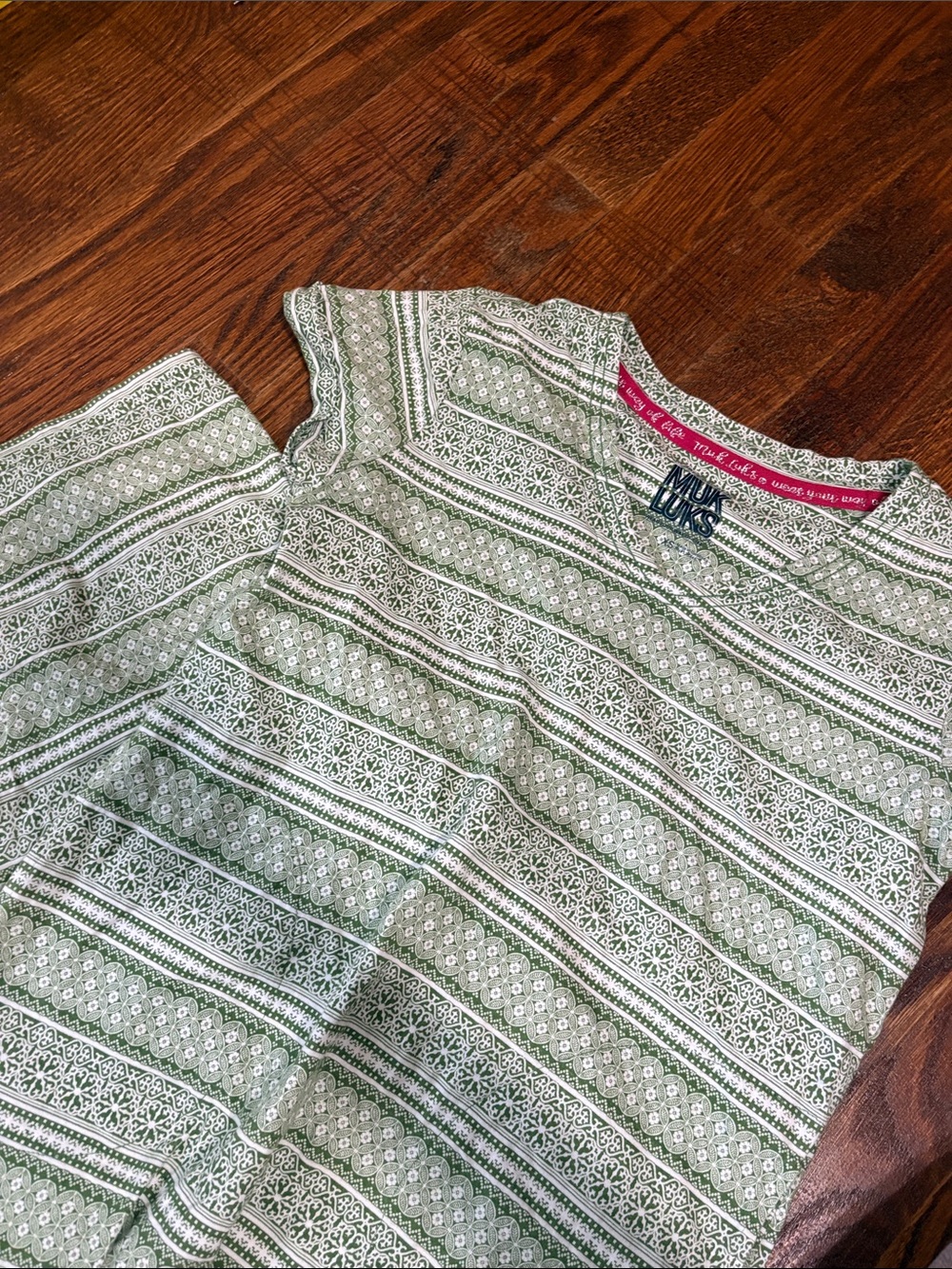 Olive & White Patterned long t shirt dress